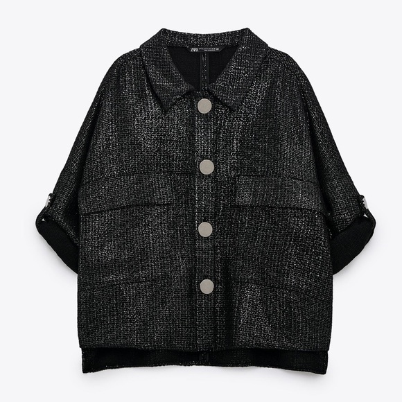 ZARA Black Metallic Button Front Shacket Cardigan - Picture 1 of 8